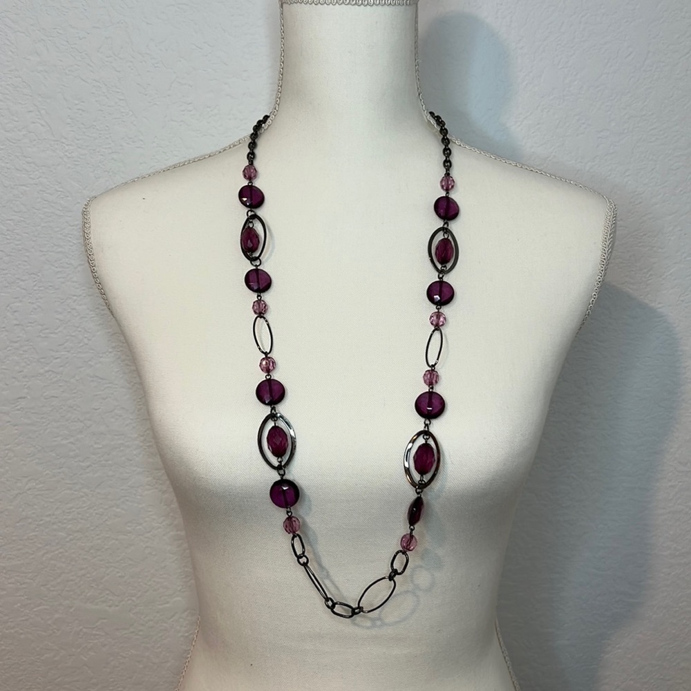 Purple Beaded Long Necklace‎